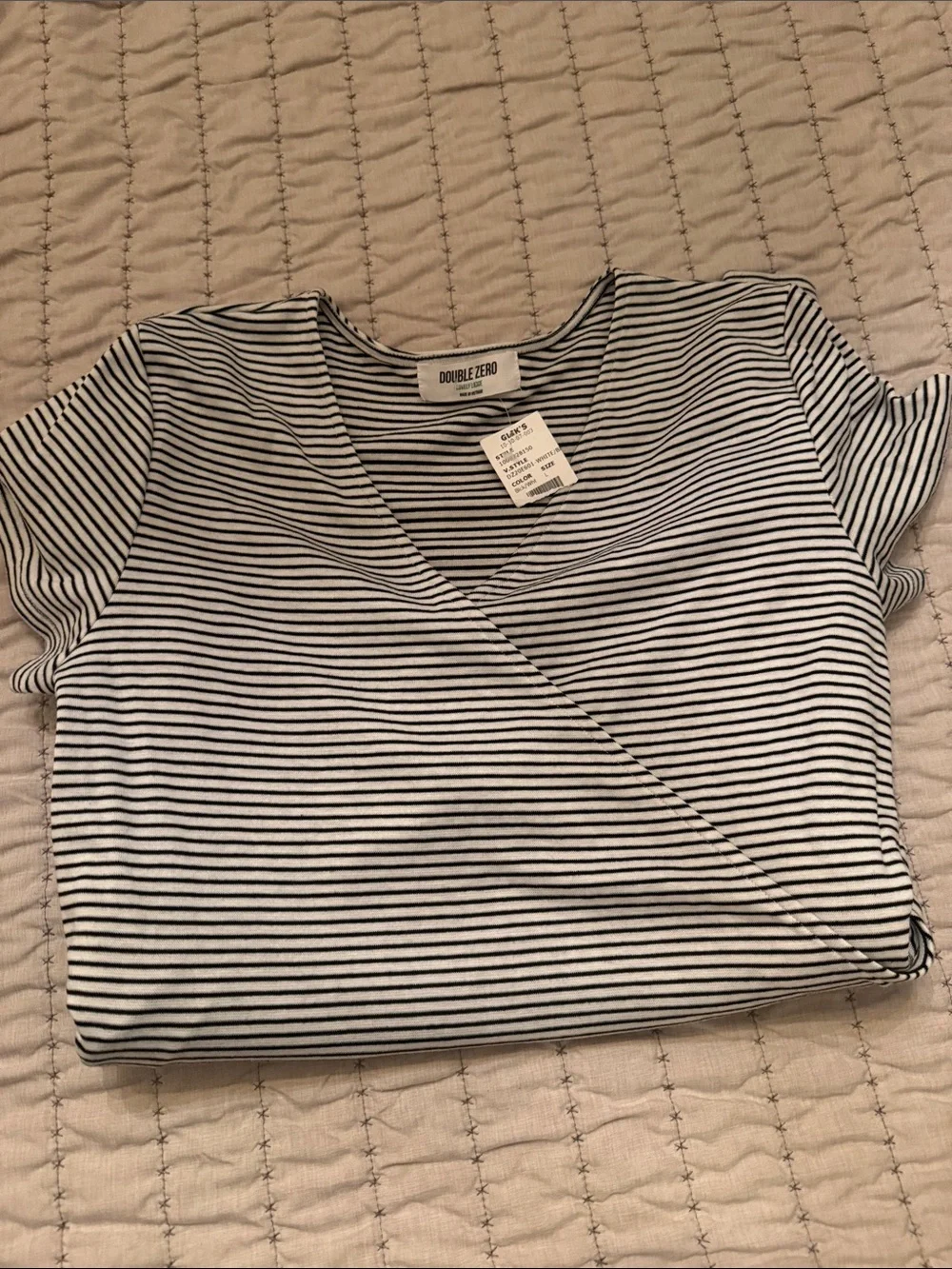 0067 Double Zero Black & White Striped Top - Picture 1 of 6